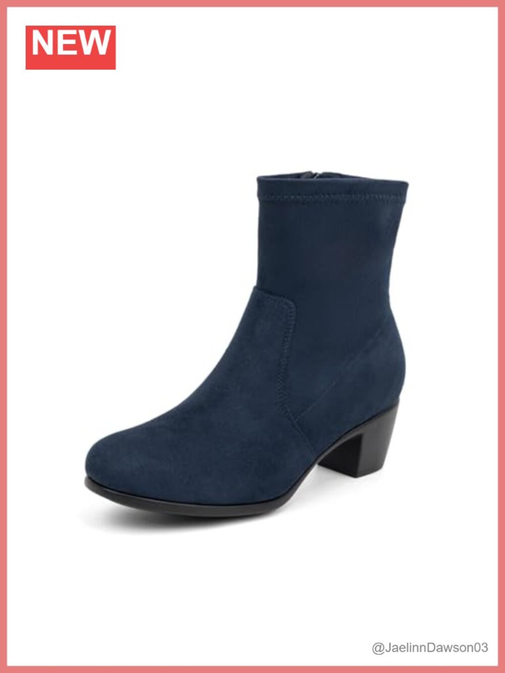 Women's Faux Suede Ankle Boots Block Low Heel Almond Toe Slip-On Booties with